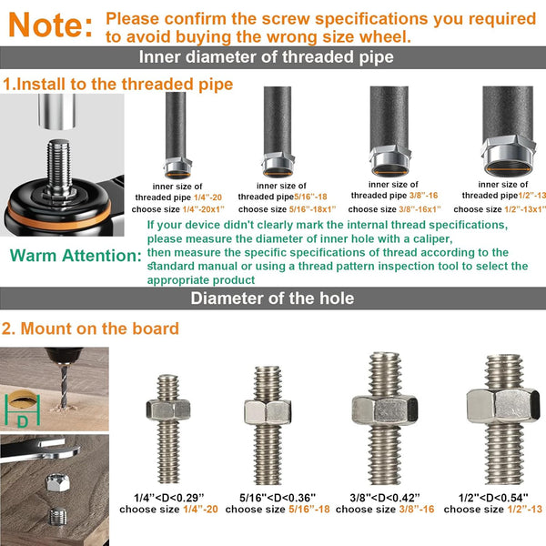 4 Inch Caster Wheels 2000Lbs, Threaded Stem Casters Set of 4 Heavy Duty, 1/2"-13 x 1 (Screw Diameter 1/2", Stem Length 1"), Safety Dual Locking