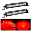 7-inch Red Single Row Off-Road Led Light Bar Pods, Work Driving Fog Lights | 18W/pcs, 36W/Pair, 12V 24V, Ultra-Slim Thin, Waterproof Combo Flood