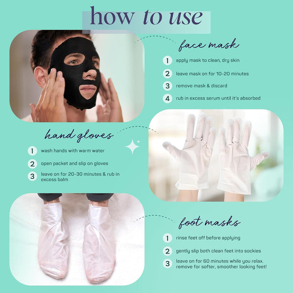 Spalife Men'S 12-Piece Spa Set: Repairing Hand Gloves for Dry Hands, Cooling Mint Foot Socks for Cracked Heels, and Moisturizing Face Mask
