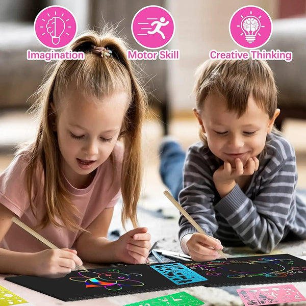 Smasiagon Scratch Paper Art Set: 2 Pack Notebooks Art Supplies and Crafts for Kids Back to School Classroom Ages 3 4 5 6 7 8 9 10 Girls Boys Toys