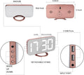 SZELAM Alarm Clock for Bedroom,LED and Mirror Digital Clock Large Display,with Dual USB Charger Ports,Auto Dim,Snooze Mode,Modern Desk/Wall