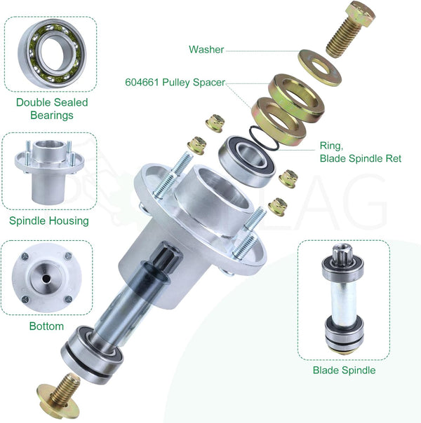 3 Pack 607418 Spindle Assembly with 604664 Pulley Replaces Hustler 607418 Spindle 607418, 601804 Hustler 601804 Spindle Assembly, Hustler Raptor