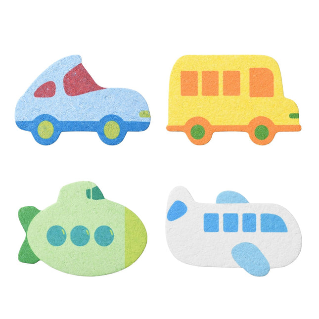 4 PCS Cartoon Car Bath Sponge for Kids,Transportation Cute Shape Compressed Cellulose Shower Sponges for Baby,Soft and F