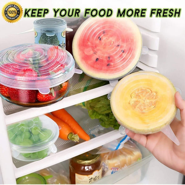 JIGUOOR Silicone Stretch Lids, 12 Pack Reusable Silicone Lids, Durable Food Storage Silicone Covers for Bowl, 6 Sizes to Meet Most Containers to