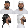 4PCS Silky Durags for Men Women 360 Waves with 1 Wave Cap, Silky Satin Durag Extra Long Tails Black Black White White