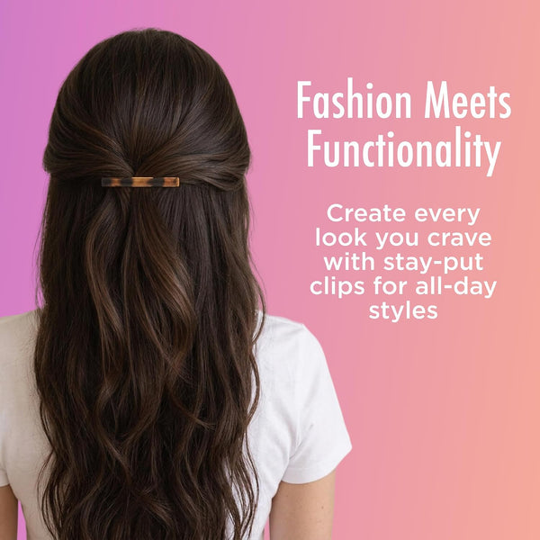 Goody Stay Tight Hair Barrettes, 4 Ct, Mock Tort, SlideProof Flat Clips, Comfortable & Versatile Styling Accessories for Women, Men, Boys & Girls,