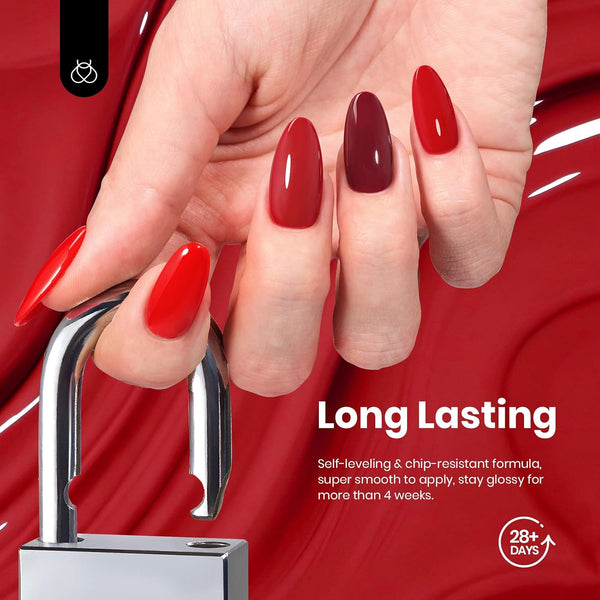 Beetles Red Gel Nail Polish Set, 15ML Burgundy Wine Shimmer Gel Polish | 6 Color Collection with Color-Matched Bottles Featuring Red Burgundy And
