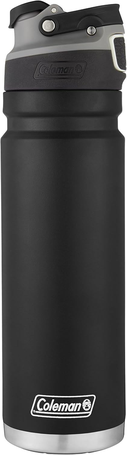 Coleman Autoseal FreeFlow Stainless Steel Water Bottle, Black, 24oz 24oz Black