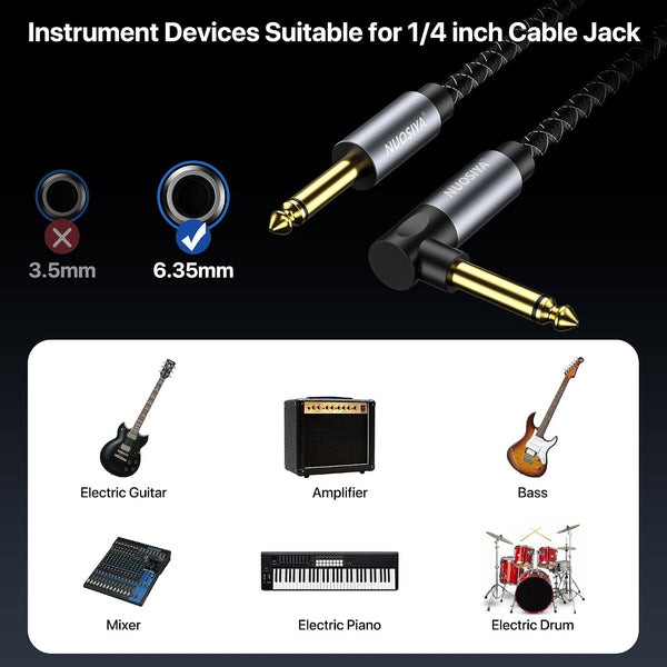 Guitar Cable 10FT, Electric Instrument Bass AMP Cord 1/4 Inch TS Guitar Cables with OFC-Graphene Hybrid Shield for Electric Mandolin, Pro Audio