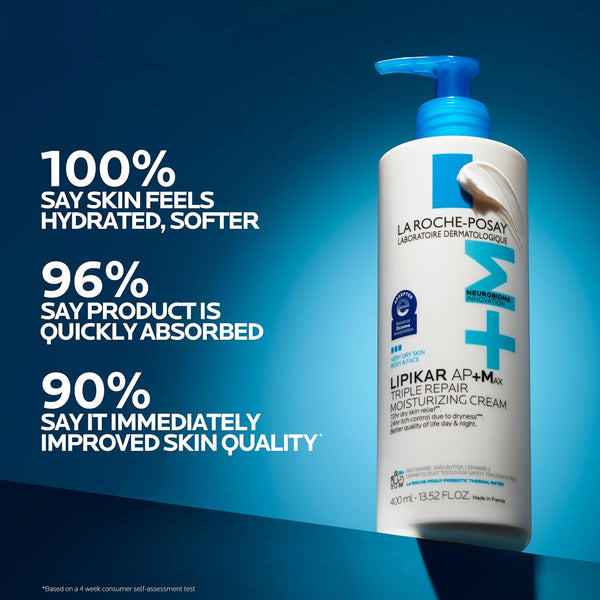 La Roche-Posay Lipikar AP+MAX Triple Repair Moisturizing Body Cream | Face & Body Lotion for Dry Skin with Shea Butter & Niacinamide | Gentle