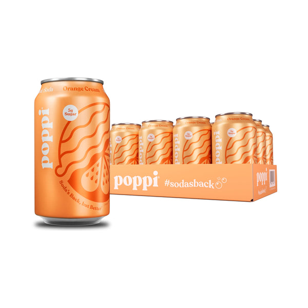 Poppi Prebiotic Soda, Sparkling Water & Fruit Juice, Orange Cream, 12 Oz, 12 Pack Orange Cream 12 Fl Oz (Pack of 12)
