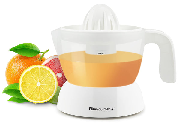 Elite Gourmet ETS-411 Electric Citrus Juicer, Compact 30-Watt, 16 oz, White | BPA-Free build with large-volume pulp control - juices oranges,