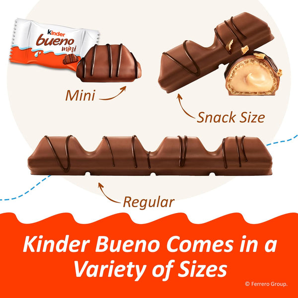Kinder Bueno Milk Chocolate Bars with Hazelnut Filling, 30 Packs of 2, Bulk Chocolate Candy Bars for Game Day, Football Party Supplies, Snacks for
