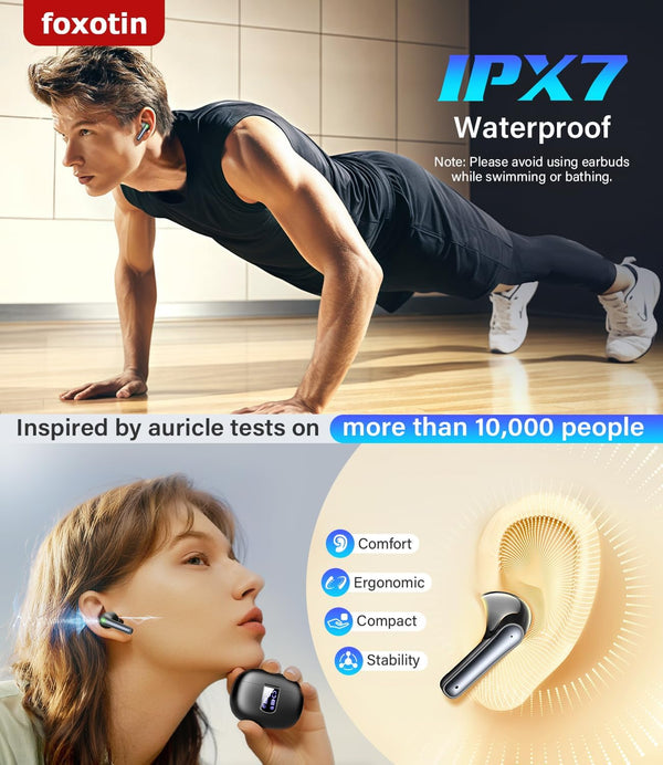 Ear Buds Wireless Earbuds - Bluetooth 5.3 Headphones (48H Playback) Built in Mic with LED Display Charging Case, IP7 Waterproof Earphone for