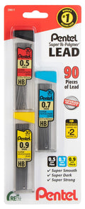 Pentel Super Hi-Polymer Mechanical Pencil Lead Refills | 0.5mm, 0.7mm, 0.9mm - 90 Lead refills (30 of Each Size)