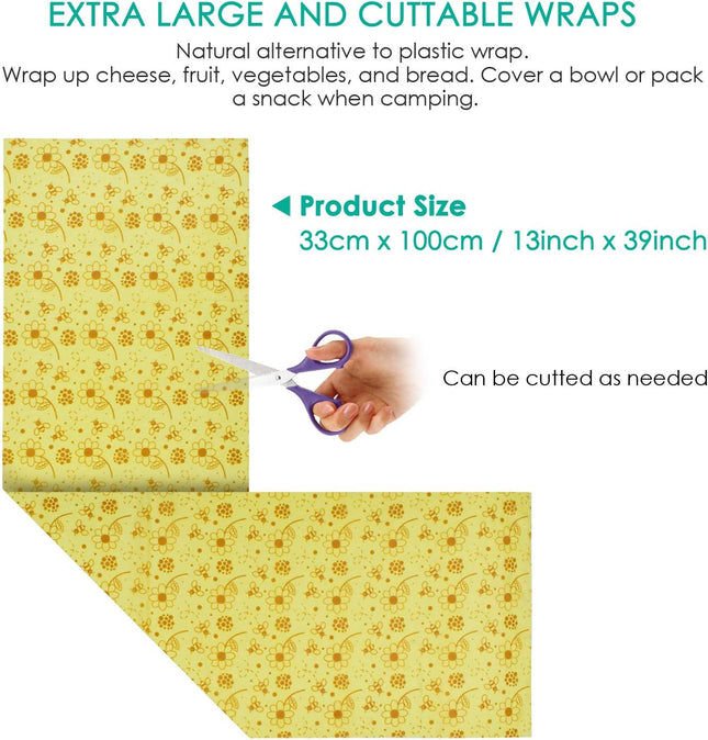 ERKOON Beeswax Food Wraps 1 Meter Roll 13 X 39 Inch Reusable Beeswax Wraps Eco-F