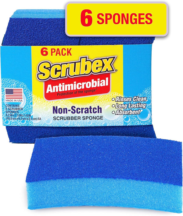 Non-Scratch Odor Resistant Scrub Sponge, Multi-Purpose Sponge for Kitchen and Household, Safe for Non-Stick Cookware (6 Sponges)