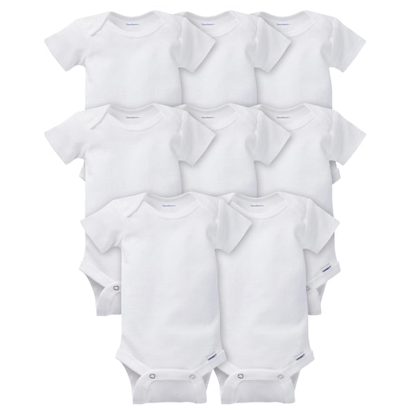 Gerber Baby Boys & Girls 8-Pack Short Sleeve Onesies Bodysuits 0-3 Months Solid White