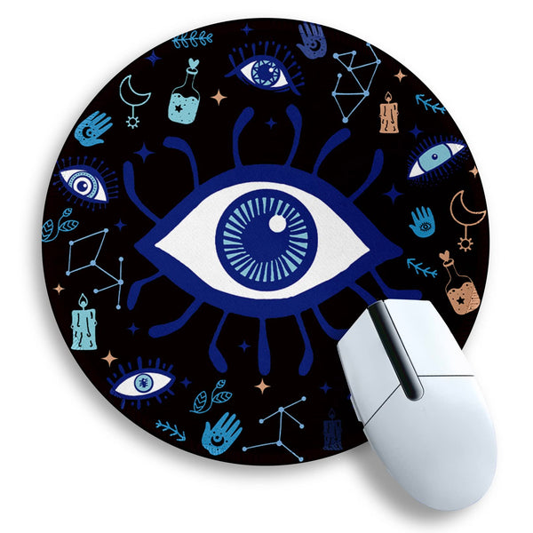 Gctriki Evil Eye Round Mouse Pads for Desk, Cute Small Mousepad for Laptop | Stitched Edge, Non-Slip Rubber Base, Travel, Evil Eye Home Desk Decor