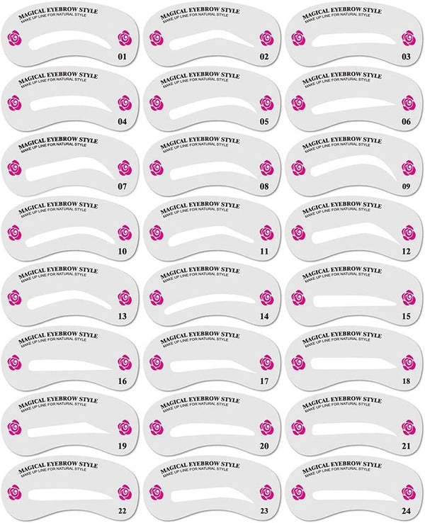 24 PCS Eyebrow Shaping Stencils, Kalolary Eyebrow Grooming Stencil Kit | Shaping Templates DIY Tools for Eyebrows Shaping