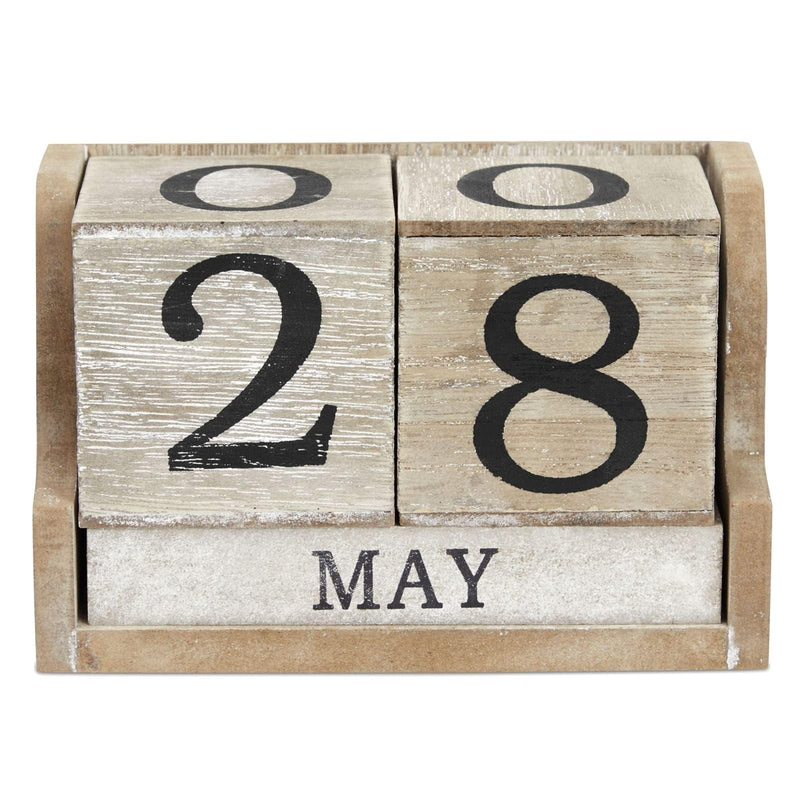 Wooden Perpetual Block Calendar for Desk, Wood Month Date Display Blocks for Teachers, Students, Classroom, Rustic Farmhouse Office Decor, Desk
