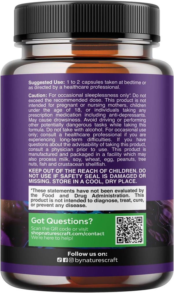 Natural Refreshing Sleep Formula - Supports Healthy Rest - Non Addictive Supplement - Magnesium L-Theanine GABA - Purest Herbal Ingredients