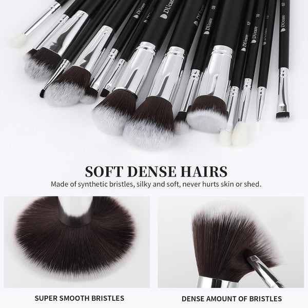 DUcare Makeup Brushes with Travel Bag 15Pcs Makeup Brush Set | Premium Synthetic Powder Foundation Contour Blush Concealer Eye Shadow Blending