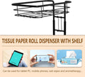Toilet Paper Holder Stand Bathroom Toilet Paper Storage with Raised Base, Tissue Paper Roll Dispenser with Top Shelf (Black)