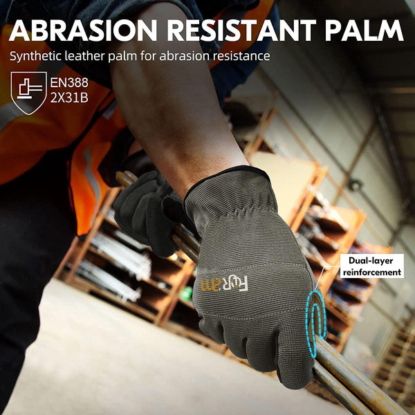 FOUR-AM Work Gloves Men&Women Breathable & High Dexterity TouchScreen Performance Multi-Purpose Light Duty Olive Green S