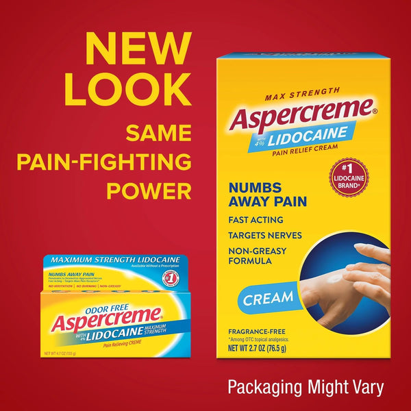 Aspercreme Lidocaine Pain Relief Cream Soothes Aggravated Nerves, Numbing Topical Analgesic with Max-Strength 4% Lidocaine & Moisturizing Aloe,