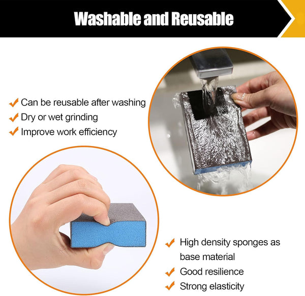 BOSHCRFAT 10 Pack Sanding Block, Washable and Reusable Sanding Sponge for Wood Drywall Metal Glasses Coarse/Medium/Fine/Superfine in