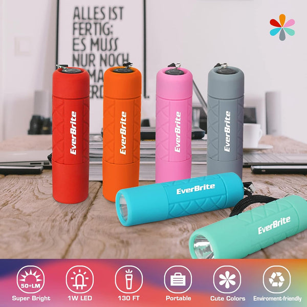 EverBrite 6-Pack Mini Flashlight Set, Small Multicolor Flashlights with Lanyard, 1W Led for Camping, Hiking, Emergencies, 18 AAA Batteries
