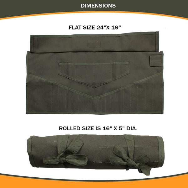 Wrench Tool Roll Organizer, 26 Pocket Roll Up Pouch, Olive Drab Duck Canvas | Handcrafted Heavy Duty Canvas, Metric SAE Compatible, Secure Roll Up