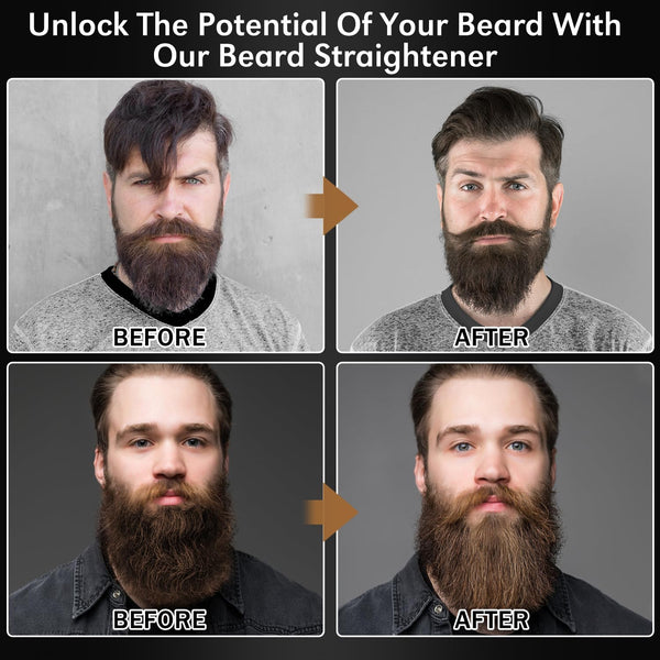 Beard Straightener for Men w/Beard Oil, Balm, Comb & E-Book for All Beard Type,w/Dual Voltage Travel-Friendly,Auto Shut-Off,Anti-Scald Feature
