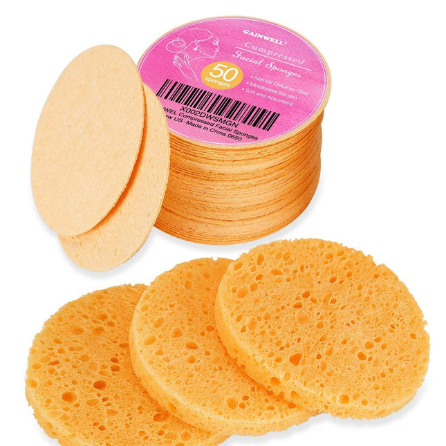 50-Count Compressed, GAINWELL Cellulose, 100% Natural Cosmetic Spa Sponges for Facial Cleansing, Exfoliating Mask, Makeu