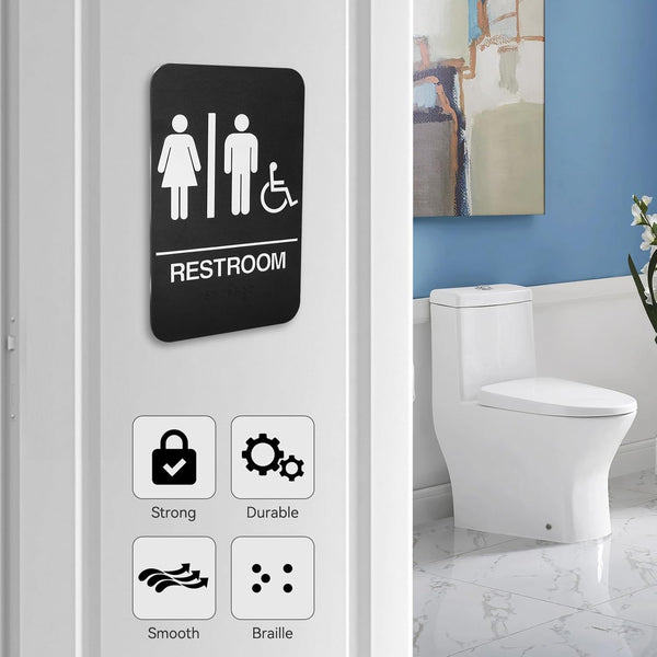 Self-Adhesive Business Restroom Sign,Ada Compliant Braille Unisex Bathroom Sign,Public Restroom Sign,Size: 9" X 6"(Unisex Handicap).