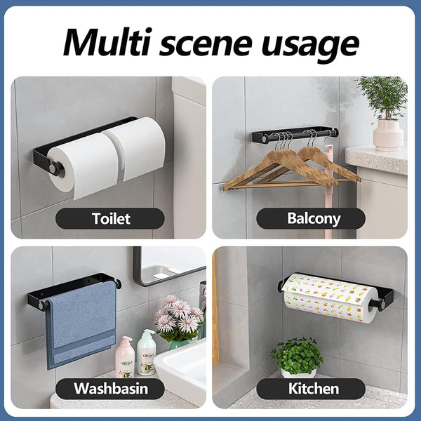 Aheucndg Under Cabinet Paper Towel Holder, Black | Self Adhesive, Wall Mount, for Kitchen or Bathroom, Paper Towel Rack Black 1pack