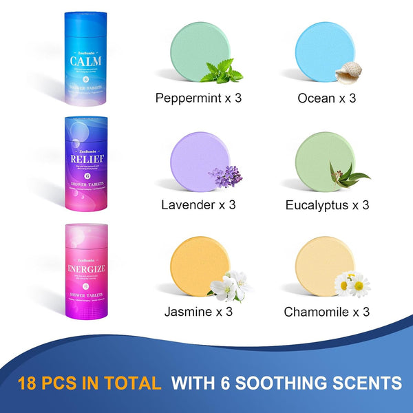Shower Steamers, 18 Pack Set Shower Bombs with 6 Organic & Natural Fragrance, Self-Care & Relaxation Presents for Women and Men, Ideal for