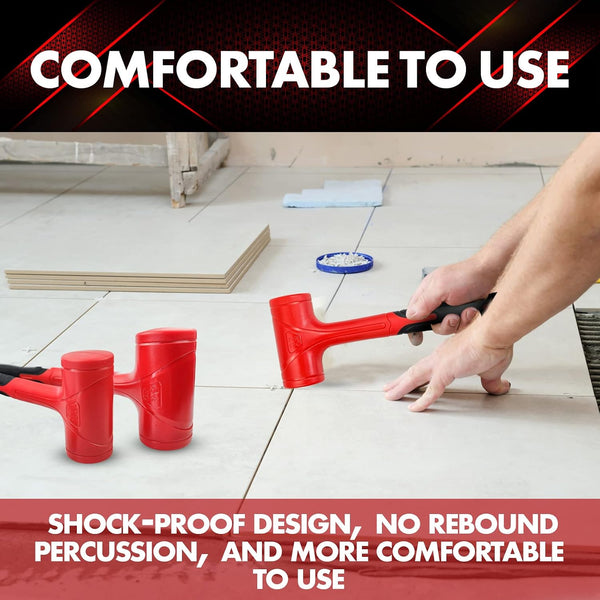 YIYITOOLS Dead Blow Hammer Set, 3 Piece/16oz(1LB),27oz(1.5LB),45oz(3LB),Red and Black, Shockproof Design, No Rebound Mallet Unibody Molded