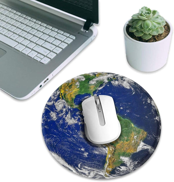 Earth Globe North and South America Map round Mouse Pad, Small Gaming Mousepad with Stitched Edge, Non-Slip Rubber Base Mouse Mat Office Desk