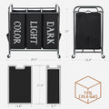 STORAGE MANIAC 3 Section Laundry Sorter, 3 Bag Laundry Hamper Cart with Heavy Duty Rolling Lockable Wheels and Removable Bags, Laundry Organizer