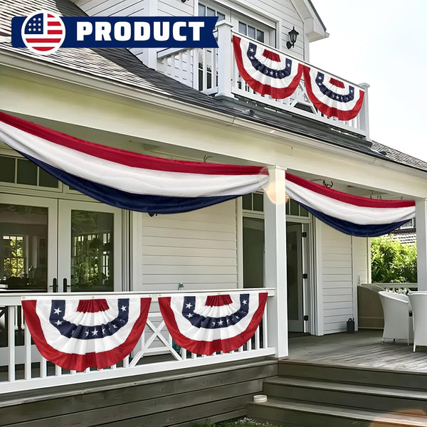 2x4 Ft American Pleated Fan Flag USA Bunting 4th of July Flags Decor Outside Porch Garden Banner Embroidered Patriotic Stars & Sewn Stripes Canvas