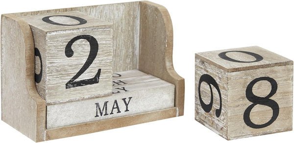 Wooden Perpetual Block Calendar for Desk, Wood Month Date Display Blocks for Teachers, Students, Classroom, Rustic Farmhouse Office Decor, Desk