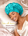 BONNET QUEEN Double Layer Silk Bonnet for Sleeping for Women Satin Lined Bonnet Night Cap for Curly Hair with Tie Band, Single Layer, Aqua Blue