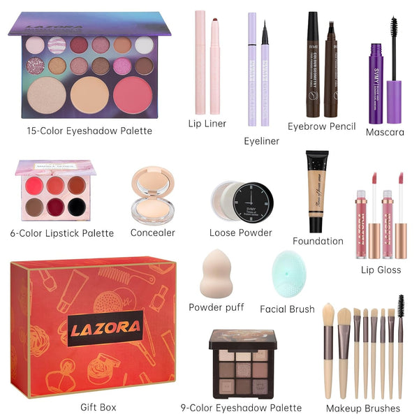 Makeup Kit for Teens for Women Full Kit Includes 20 Colors Eyeshadow Palette Foundation & Face Primer Makeup Sponge Eyebrow Soap Winged Eyeliner