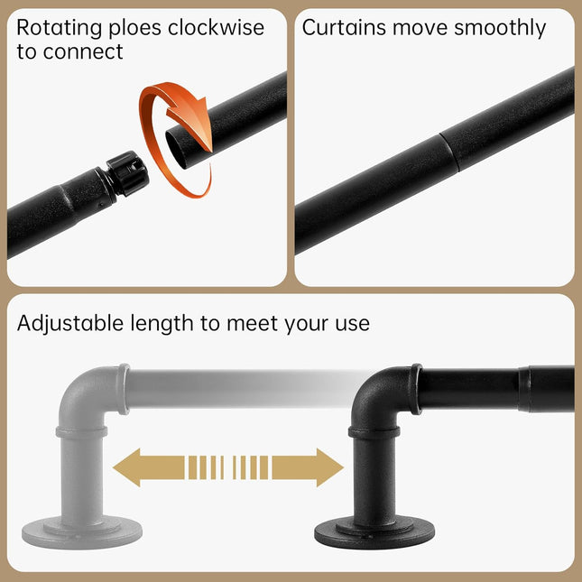 Industrial Curtain Rods for Windows 66 to 120 Inches, Blackout Wrap around Curtain Rod, for Indoor and Outdoor, 7/8 Inch