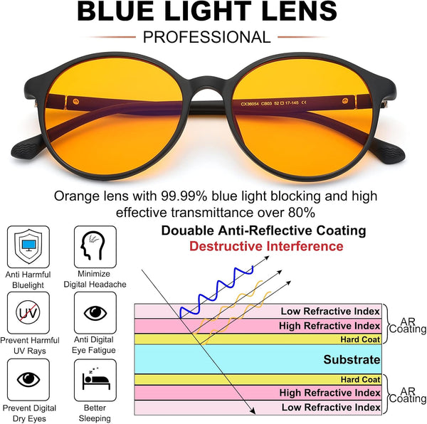 LIKSMU Blue Light Blocking Glasses Computer Gaming TV Phone Sleeping Glasses Women Men Professional Filter Anti Eyestrain B1 Orange Lens 99.9%
