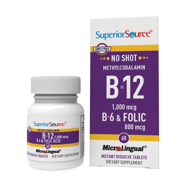 Superior Source No Shot Vitamin B-12 Methylcobalamin 1000 Mcg, B-6 & Folic Acid 