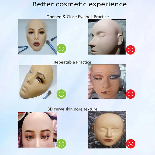 5D Makeup Practice Face Board, Silicone Makeup Mannequin Face, Reusable Beginner Practice Eye Makeup Face, Eye Fake Silicone, Makeup Artist Full