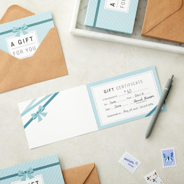 Juvale Blank Gift Cards - 36-Pack 4 x 6 in Blue 250 GSM & Envelopes - Customizable Gift Certificates for Business, Salon & Spa - Paper